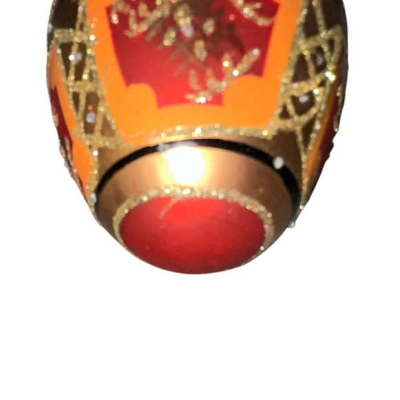 Vtg Glass Hand Painted Egg Shaped Christmas Ornament Red Gold Glitter‎ Abstract - Picture 6 of 7